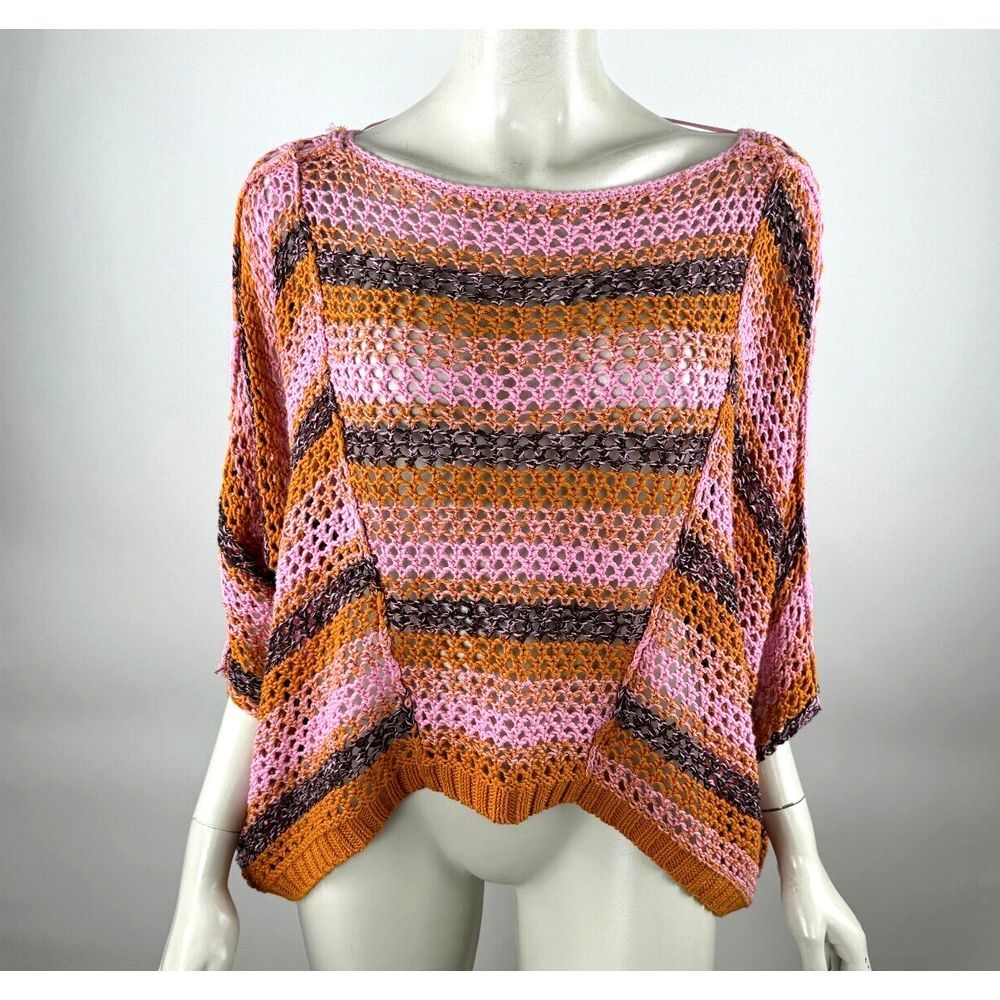 Free People Boho Pullover Sweater Women XS EUC Cotton Linen Open Knit Boat Neck